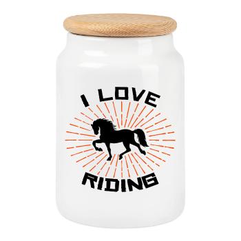 Horse Love Horses Statement Gallop Icelandic Horses - Cookie Jar with Wooden Lid - white - Front