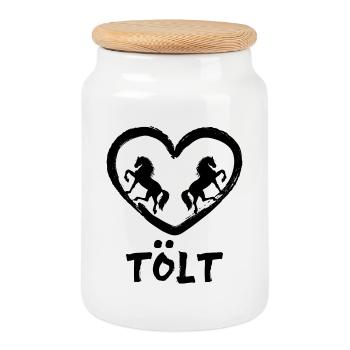 Tölt Horses Icelandic Horses Horse Love Heart Saying - Cookie Jar with Wooden Lid - white - Front