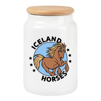 Chevaux islandais Cheval Amour Mare Chevaux Déclaration - Boîte à biscuits avec couvercle en bois - blanc - Devant