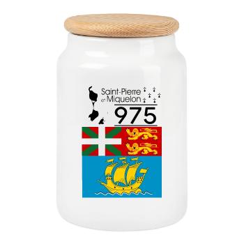Saint-Pierre and miquelon - Cookie Jar with Wooden Lid - white - Front