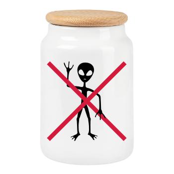 Forbidden shield of extraterrestrial visitors - Cookie Jar with Wooden Lid - white - Front