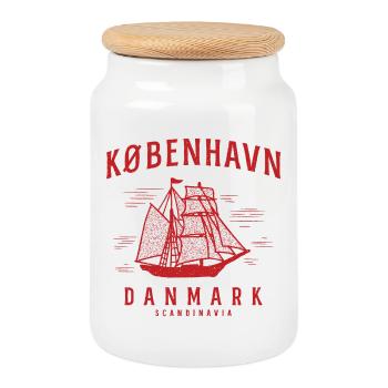 Kopenhagen Segelschiff Skandinavien Flair - Keksdose mit Holzdeckel - Weiß - Vorne
