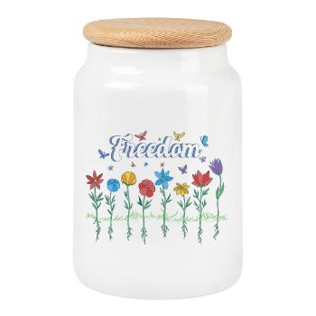 Liberté Fleurs Papillons Liberté Design - Boîte à biscuits avec couvercle en bois - blanc - Devant