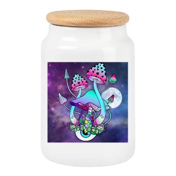 Magic Mushrooms Psychedelische Pilz Kunst - Keksdose mit Holzdeckel - Weiß - Vorne