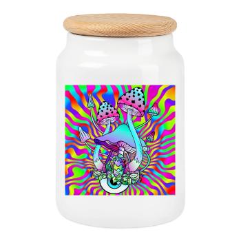 Zauberpilze Hippie Psychedelische Pilz Kunst - Keksdose mit Holzdeckel - Weiß - Vorne