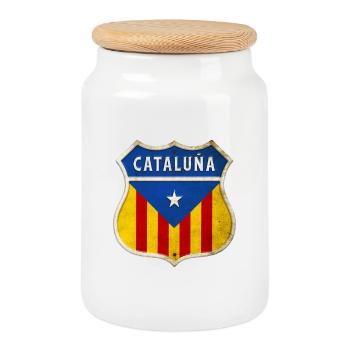 Catalonia coat of arms design - Cookie Jar with Wooden Lid - white - Front