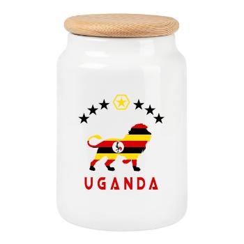 Uganda Lion Design - Cookie Jar with Wooden Lid - white - Front
