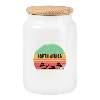 Cape Town South Africa safari design - Cookie Jar with Wooden Lid - white - Front
