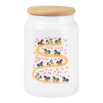 Chevaux islandais Cœur Cheval Amour Chevaux de galop - Boîte à biscuits avec couvercle en bois - blanc - Devant