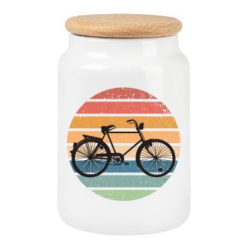 Retro Bicycle Sunset - Vintage Bike - Cookie Jar with Wooden Lid - white - Front