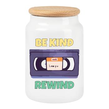 Sei freundlich und spule zurück -Vhs-Blockbuster - Keksdose mit Holzdeckel - Weiß - Vorne