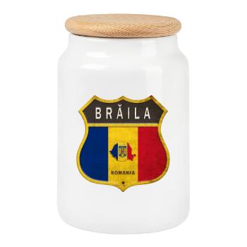 Armoiries de Brăila Romania - Boîte à biscuits avec couvercle en bois - blanc - Devant