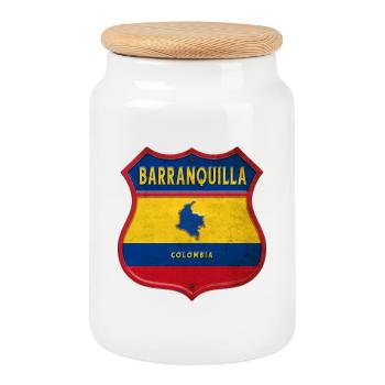 Barranquilla Kolumbien Wappen Design - Keksdose mit Holzdeckel - Weiß - Vorne