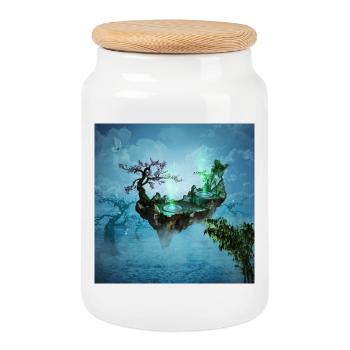 Île volante avec des arbres - Boîte à biscuits avec couvercle en bois - blanc - Devant