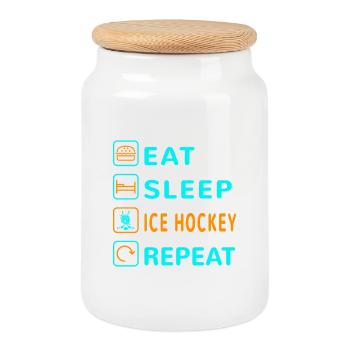 Mangez. Dormir. Hockey sur glace. Répéter le - Boîte à biscuits avec couvercle en bois - blanc - Devant