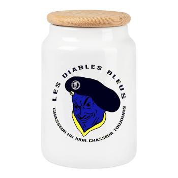 Devises Chasseurs Alpins - Diables Bleus - Armée - Boîte à biscuits avec couvercle en bois - blanc - Devant