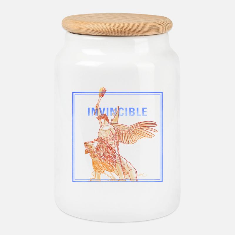Invincible Angle with Lion - Cookie Jar with Wooden Lid - white