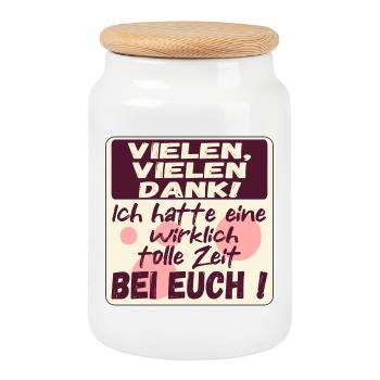 Vielen Dank - Tolle Zeit bei Euch -Abschied nehmen - Keksdose mit Holzdeckel - Weiß - Vorne