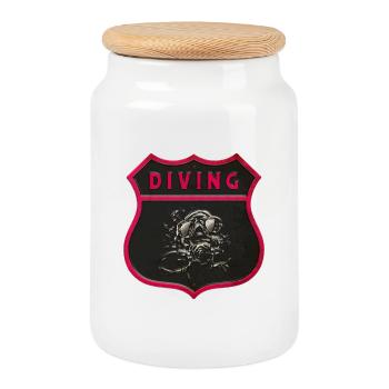Motif Diver Crest - Boîte à biscuits avec couvercle en bois - blanc - Devant