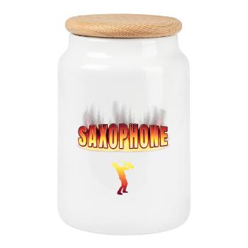 Saxophon Design - Keksdose mit Holzdeckel - Weiß - Vorne