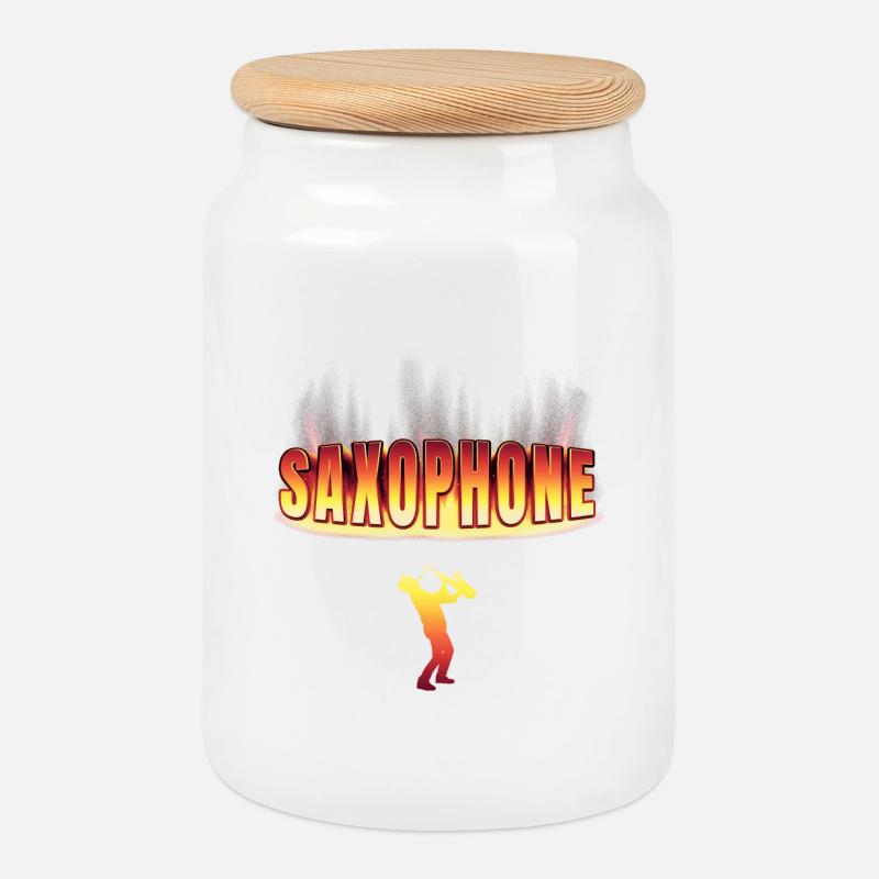 Saxophon Design - Keksdose mit Holzdeckel - Weiß