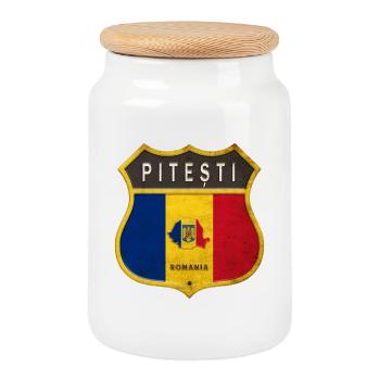 Armoiries de Pitești Roumanie - Boîte à biscuits avec couvercle en bois - blanc - Devant