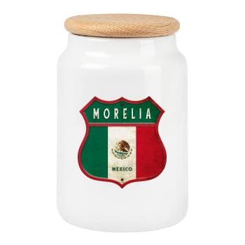 Écusson Morelia Mexico - Boîte à biscuits avec couvercle en bois - blanc - Devant