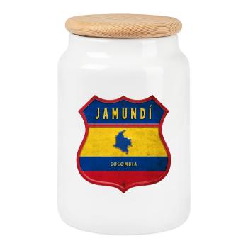 Jamundí Kolumbien Wappen Design - Keksdose mit Holzdeckel - Weiß - Vorne