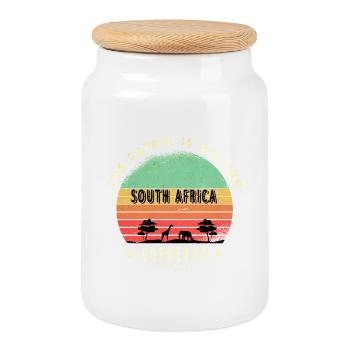 Conception du safari Gqeberha en Afrique du Sud - Boîte à biscuits avec couvercle en bois - blanc - Devant