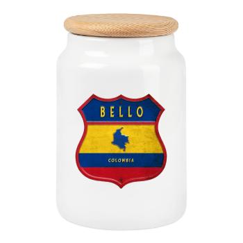 Bello Kolumbien Wappen Design - Keksdose mit Holzdeckel - Weiß - Vorne