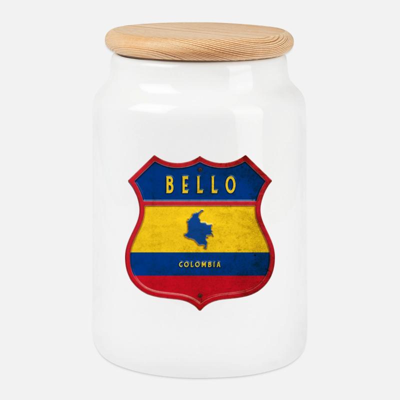 Bello Kolumbien Wappen Design - Keksdose mit Holzdeckel - Weiß
