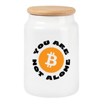 Bitcoin Symbol "You Are Not Alone" - Keksdose mit Holzdeckel - Weiß - Vorne