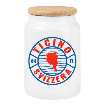Ticino Switzerland Emblem Circle Design - Cookie Jar with Wooden Lid - white - Front