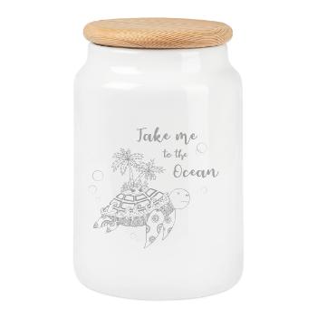Slogan « Emmenez-moi à l’océan » - Turtle Island - Boîte à biscuits avec couvercle en bois - blanc - Devant