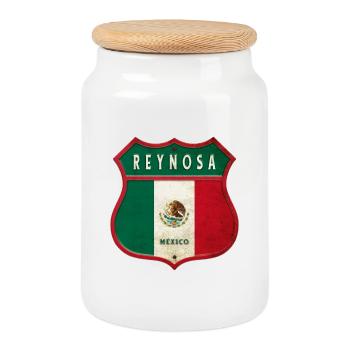 Motif de l'écusson Reynosa Mexico - Boîte à biscuits avec couvercle en bois - blanc - Devant