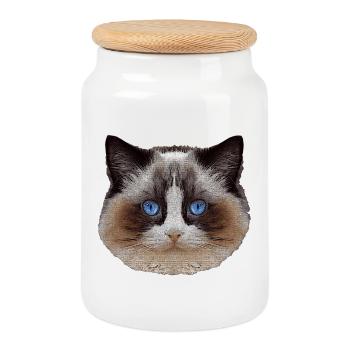 Ragdoll, samtpfote, Katzen design - Keksdose mit Holzdeckel - Weiß - Vorne
