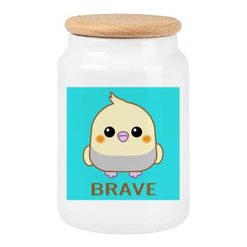 Cockatiel, cute parrot, well-behaved - Cookie Jar with Wooden Lid - white - Front