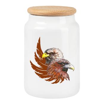adlerdesign frau, zwei adlerköpfe, adlerflügel - Keksdose mit Holzdeckel - Weiß - Vorne