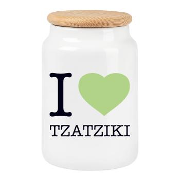 I LOVE TZATZIKI Zaziki Gyros Greece - Cookie Jar with Wooden Lid - white - Front