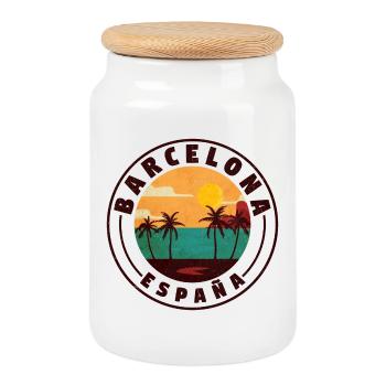Barcelona Spanien Strand Badge - Keksdose mit Holzdeckel - Weiß - Vorne