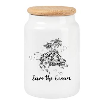 Save the Ocean - Turtle with island - Cookie Jar with Wooden Lid - white - Front