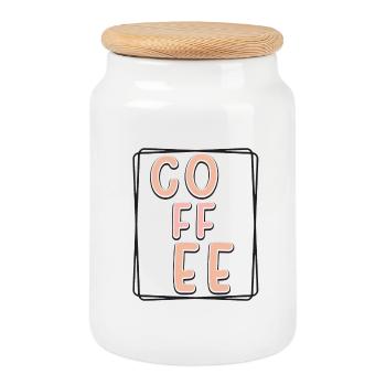 Kaffee Typo Panel - Keksdose mit Holzdeckel - Weiß - Vorne