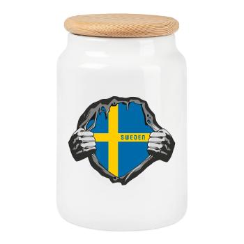 Sweden flags design - Cookie Jar with Wooden Lid - white - Front