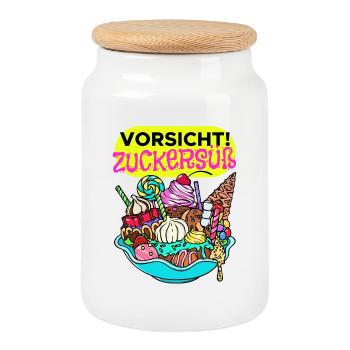 Naschkatzen Konditor Cupcake Statement Süßigkeiten - Keksdose mit Holzdeckel - Weiß - Vorne