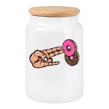 Nachspeise Donut Süßigkeiten Lecker Naschen - Keksdose mit Holzdeckel - Weiß - Vorne