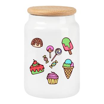 Crème glacée Délicieux Sweet Tooth Candy Cupcake - Boîte à biscuits avec couvercle en bois - blanc - Devant
