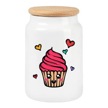 Bonbons Délicieuse Collation Cuisson Cupcake Coeur - Boîte à biscuits avec couvercle en bois - blanc - Devant
