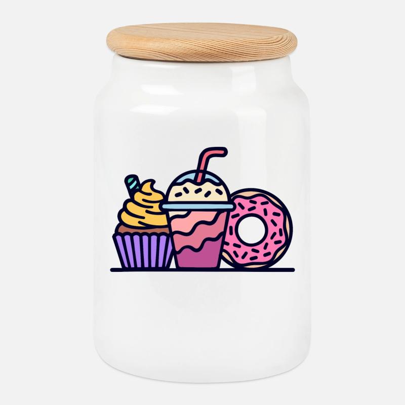 Süßigkeiten Cupcake Donut Naschen Naschkatzen - Keksdose mit Holzdeckel - Weiß