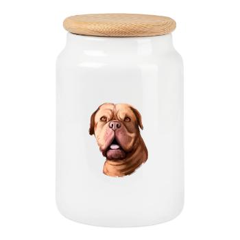 Dogue de Bordeaux Hund Aquarell Illustration - Keksdose mit Holzdeckel - Weiß - Vorne