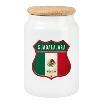 Motif écusson Guadalajara Mexico - Boîte à biscuits avec couvercle en bois - blanc - Devant